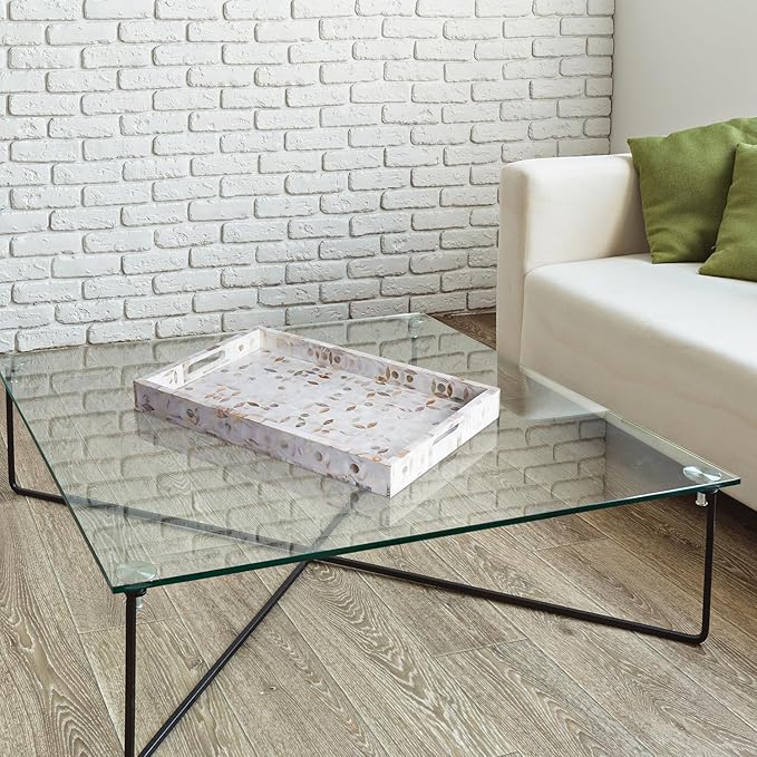 Handicrafts Home 17x11 Decorative Tray, Rectangular Ottoman Coffee Table Tray, Serving Tray, Gift Tray, Mother of Pearl Resin Inlay Wood Tray with Handles for Living Room Dining Centerpiece Display