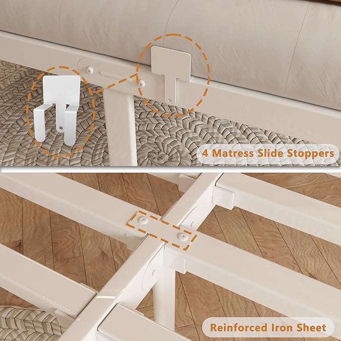 14 Inch King Bed Frame with Metal Gaskets, No Box Spring Needed, Heavy Duty Steel Support 3500 LBS, DIY Headboard, Easy Assembly, Anti-Slip Mattress Stopper, Round Corner Leg, White