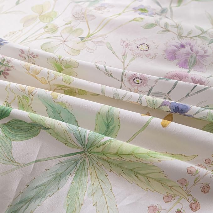 OAITE Duvet Cover Set Twin Size Floral Pattern Ultra Soft 100% Cotton Duvet Cover Sets 3-PC, Breathable Duvet Cover with Zipper Closure & Corner Ties(2 Pillow Shams,1 Duvet Cover)