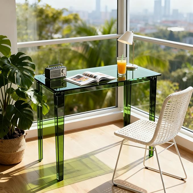 Acrylic Desk, Clear Modern Writing Table for Home Office (Green, Nomal)