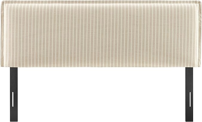 Modway Camille King Size Striped Linen Blend Pinstripe Headboard with Removable Slipcover – in Oatmeal Stripe - Padded Pillow Style Headboard with Adjustable Mounting for King Beds