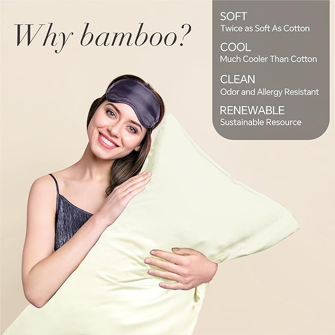 BEDELITE King Size Pillow Cases Set of 2, Rayon Derived from Bamboo, Cooling Pillow Cases for Hot Sleepers & Night Sweats, Breathable and Silky Soft Envelope Pillowcases(Cream, 20"x36")