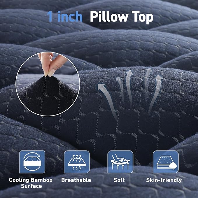 Dual Layer 3 Inch Memory Foam Mattress Topper Twin Size, 2 Inch Gel Memory Foam Plus 1 Inch Cooling Pillow Top Mattress Pad Cover, with 8-21 Inch Deep Pocket, Navy Blue