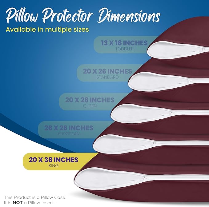 Utopia Bedding Premium 100% Waterproof Pillow Protectors with Zipper King Size (Set of 4), Bed Bug and Dust Mite Proof Zippered Pillow Covers, Pillow Encasement Cases, Burgundy