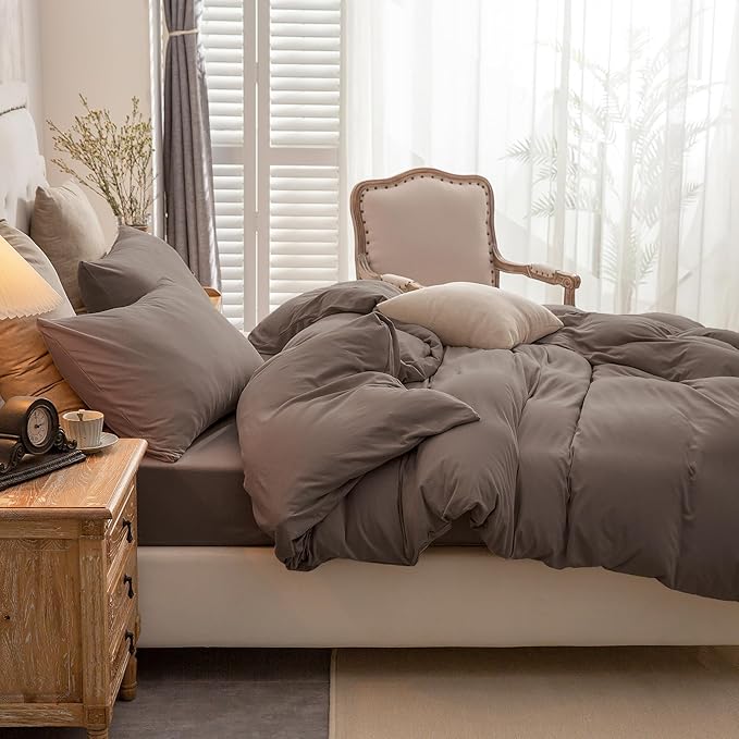PURE ERA Jersey Knit Duvet Cover Set 100% T-Shirt Cotton Super Soft Comfy 3pc Bedding Set with Zipper Closure (Solid Brown, Cal King)