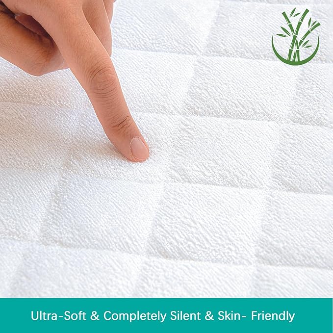Zippered Crib Mattress Protector - Waterproof Crib Mattress Encasement, Breathable and Absorbent, 6 Sides Fully Encased Cover, 2 Pack, White