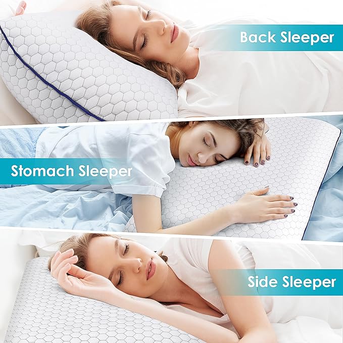CushyOasis Memory Foam Pillows for Side, Back and Stomach Sleepers, Bed Pillow with Washable Cover and Breathable Mesh, Bed Pillow for Sleeping Queen Size (Grey)