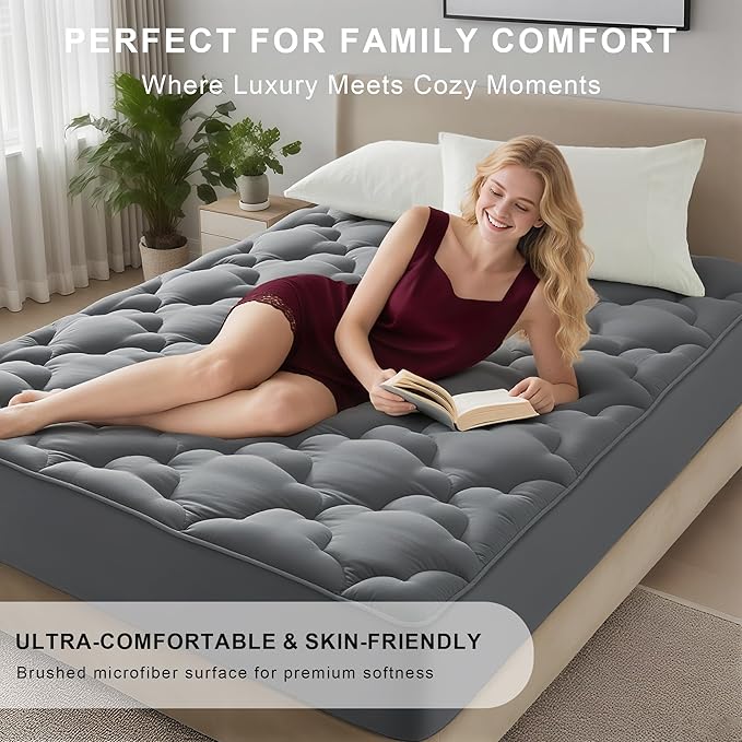 2 Inch Mattress Topper Pillow Top Queen Size Extra Thick Padded Mattress Pad & Protector, Breathable Fitted Deep Pocket 8-21, Ultra Soft & Supportive