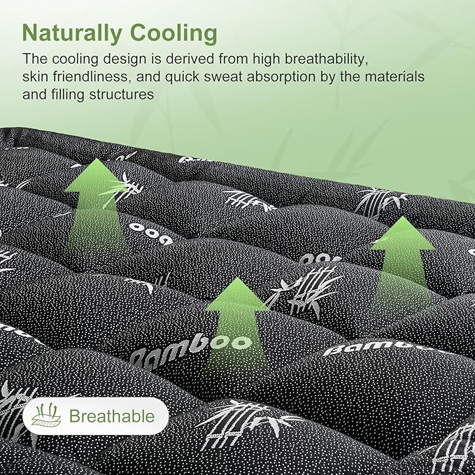 California King Size Mattress Topper Viscose Derived from Bamboo, Soft Thick Pillow Top Mattress Pad for Back Pain, Cooling Mattress Protector with 8-21 Inch Deep Pocket, Dark Grey