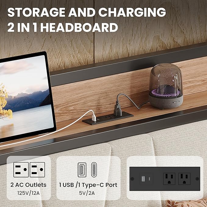 LIKIMIO Twin XL Daybed, Day Bed with Trundle, Storage Upholstered Headboard and Charging Station, Trundle Bed with Strong Supports for Living Room, Bedroom, and Guest Room, Beige