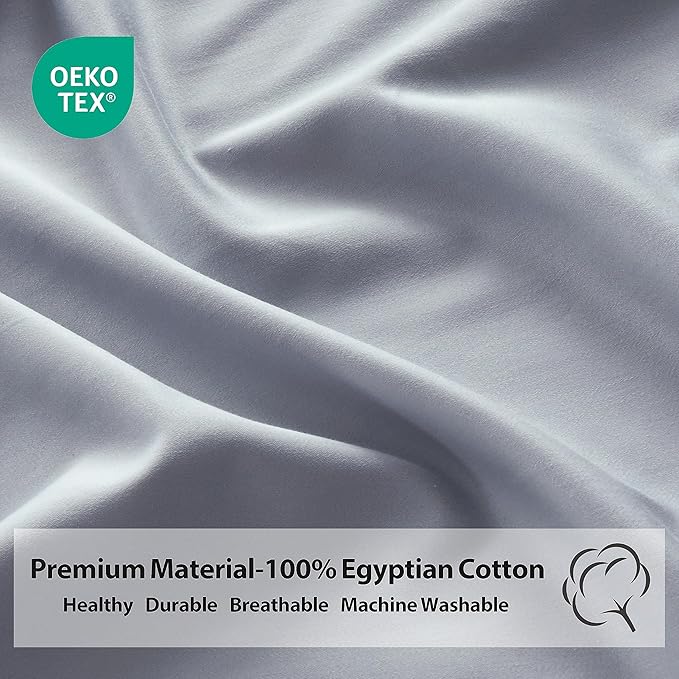 2-Pack Pure Cotton Fitted Sheet Twin Size, 600 Thread Count 16" Deep Pocket Egyptian Cotton Fitted Sheet (2pcs, Twin, Gray)