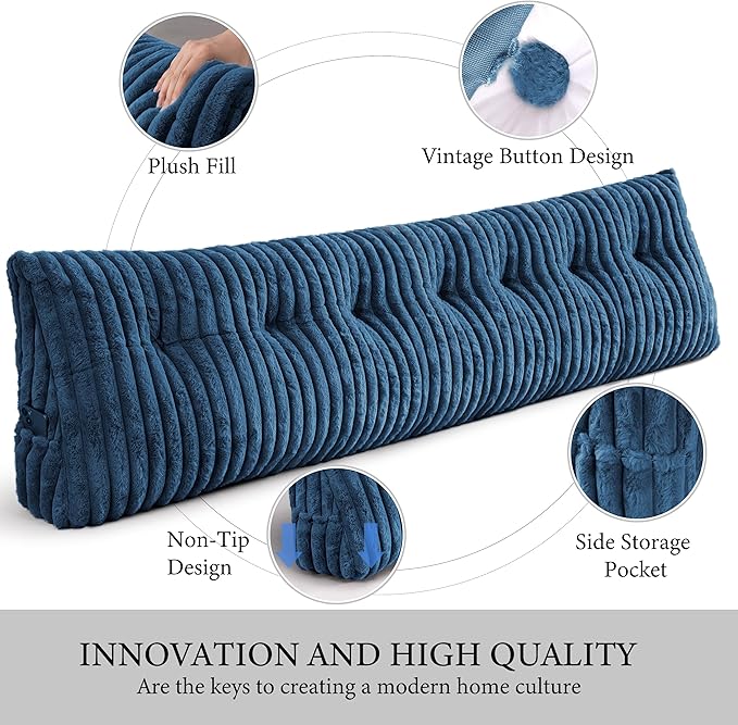 Headboard Pillow King, Triangular Wedge Pillow Headboard King, Cushion Headboards Reading Pillows, Backrest Pillows for Sitting in Bed or Working with Removable Cover, Blue