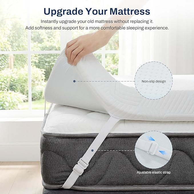 GRUSIGN 3 Inch Full Memory Foam Mattress Topper with Adjustable Straps, Premium Soft & Supportive Topper, Breathable Gel Foam Bed Topper, Non-Slip Design, Removable & Washable Cover, 54" x 75", Full