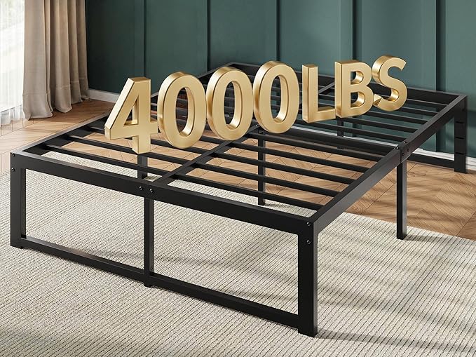 Allewie Queen Bed Frame, 14 Inch Metal Platform Bed Frame with 4000LBS Heavy Duty Steel Slats Support, Noise Free, Easy Assembly, No Box Spring Needed, Black