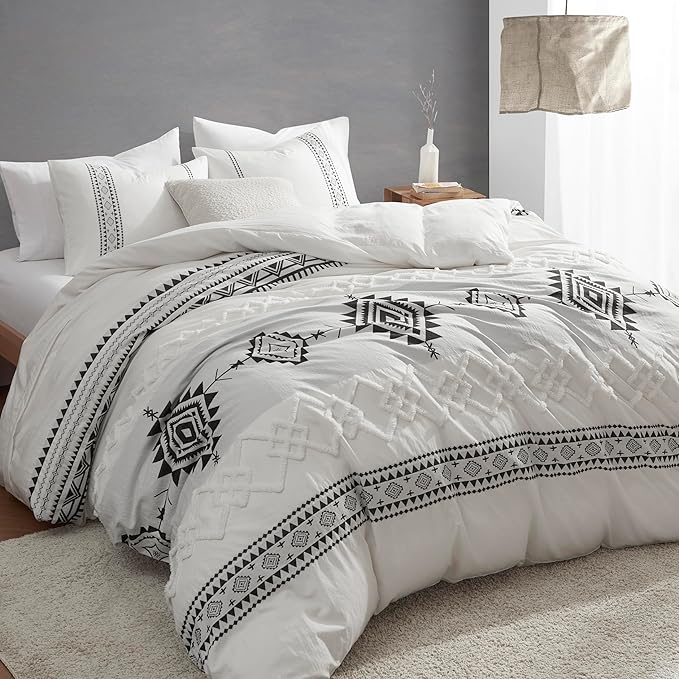 Oli Anderson Boho Duvet Cover Set King Size, Black and White Color Clash 3 PCS Microfiber Bedding Set, Durable and Super Soft Duvet Covers with Zipper and Ties, 104"*90"