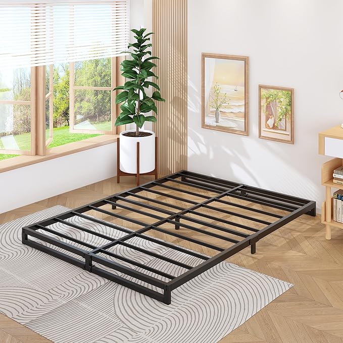 Lutown-Teen 4 Inch King Size Bed Frame Sturdy Mattress Foundation, Heavy Duty Metal Platform with Steel Slats Support No Box Spring Needed, Noise Free, Easy Assembly, Black