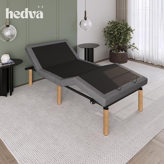 Hedva Adjustable Bed Frame with Massage Motors, 4 USB Ports, LED Light, 5-Minute Assembly, Multiple Preset Positions for Ultimate Comfort, Wireless Remote Control Adjustable Bed