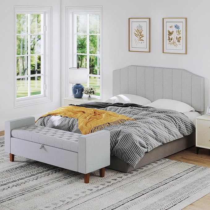 Furpopup King Size Headboard Only, Linen Upholstered Headboard King/California King Size Wall Mount and Bed Frame Mount, Featuring High-Density Sponge Padding Easy Assembly Comfort Style-Linen Gray