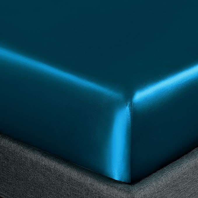 Homiest 5pcs Satin Split King Sheets Sets for Adjustable Bed, Luxury Silky Satin Bedding Set with Deep Pocket, 2 Fitted Sheets + 1 Flat Sheet + 2 Pillowcases (Split King Size, Dark Teal)