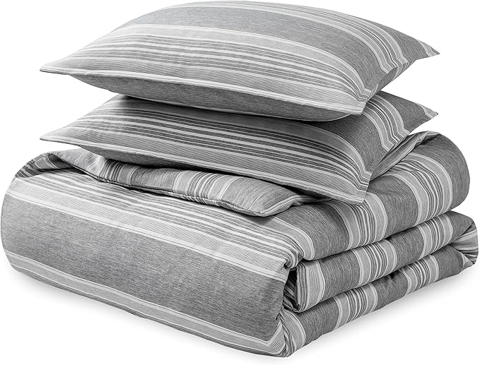 Bare Home Bedding Duvet Cover Full Size - Premium 1800 Super Soft Collection - Lightweight, Duvet Cover - Soft Textured Bedding (Full, Stripe - Heathered Charcoal)