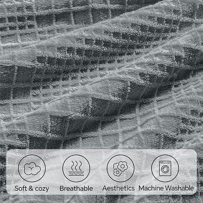 BEDELITE Flannel King Size Pillow Cases Set of 2, Decorative Waffle Weave Fleece Pillowcasess with Zipper for Bedroom, Sofa, Luxury Cozy Pillow Shams for All Seasons(20x40 Inches, Grey-Waffle)