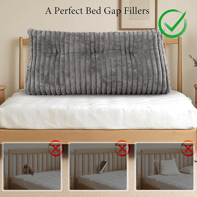 Headboard Pillow Twin XL, Triangular Wedge Pillow Headboard, Cushion Headboards Reading Pillows, Backrest Pillows for Sitting in Bed or Working with Removable Cover, Grey