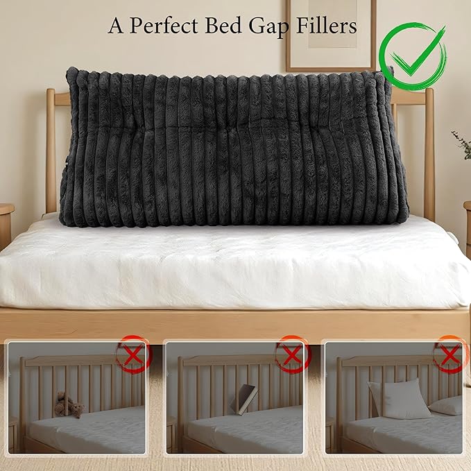 Headboard Pillow Twin XL, Triangular Wedge Pillow Headboard, Cushion Headboards Reading Pillows, Backrest Pillows for Sitting in Bed or Working with Removable Cover, Black