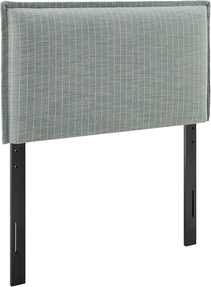 Modway Camille Twin Size Striped Linen Blend Pinstripe Headboard with Removable Slipcover – in Spa Blue Stripe - Padded Pillow Style Headboard with Adjustable Mounting for Twin Beds