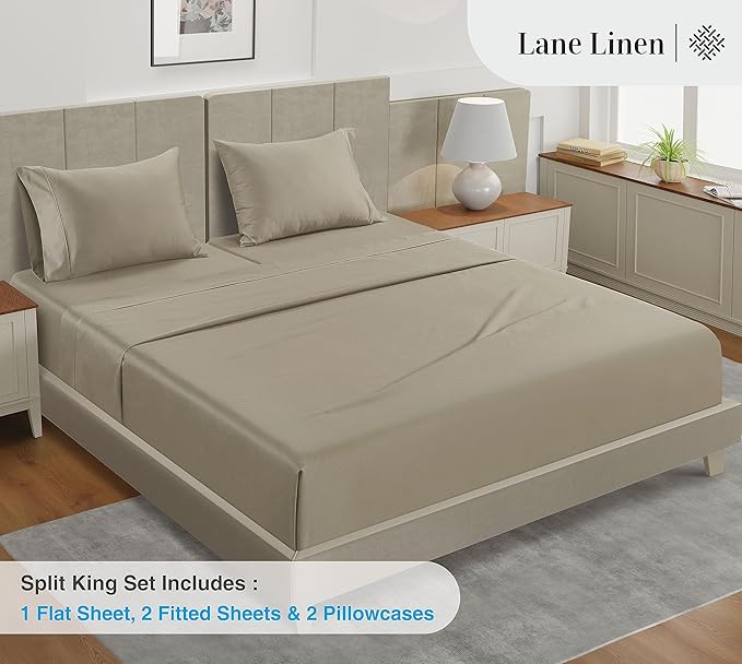 LANE LINEN Split King Sheets Set for Adjustable Beds - 5 PCs, 450 Thread Count Split King Sheets Set - Sateen King Split Sheets for Adjustable Bed - Split Top King Sheet Set for Beds - Linen