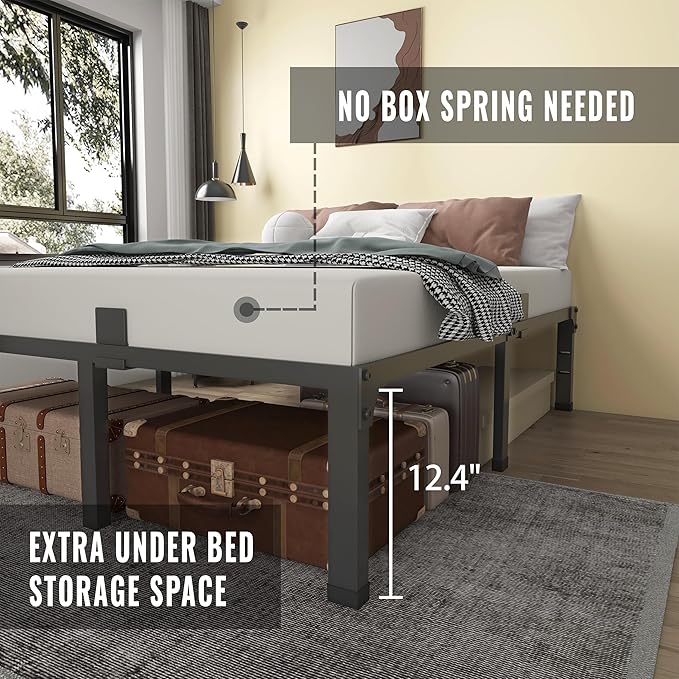 MAF 14 Inch Metal Platform King Bed Frame, Heavy Duty Black Bed Frame with Steel Slats Support, No Box Spring Needed, Noise Free, Easy Assembly