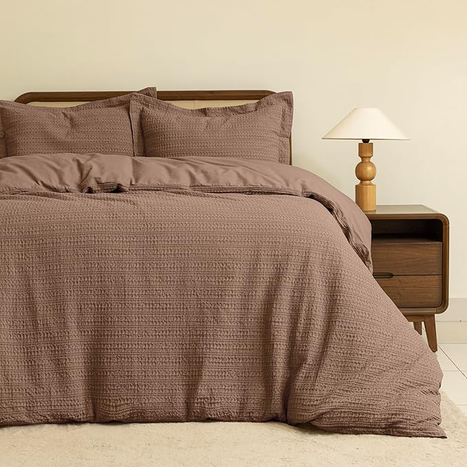 Dreamology Waffle Duvet Cover Twin Size,Twin Duvet Cover Set,100% Cotton Waffle Weave Duvet Covers with Zipper Closure, Soft Luxury Textured & Breathable Bedding Duvet Cover,2 Pieces (Brown)