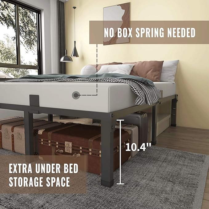 MAF 12 Inch Full Size Bed Frame with Mattress Slide Stopper Black Heavy Duty Metal Platform Bed Frames Steel Slat Support, No Box Spring Needed, Noise Free, Easy Assembly