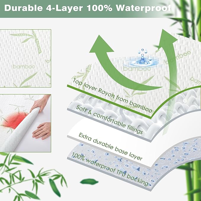 Parkdeny Twin Mattress Encasement, Waterproof Rayon from Bamboo, 3D Air Fabric, Breathable Cooling Cover, 5-13 inch Deep