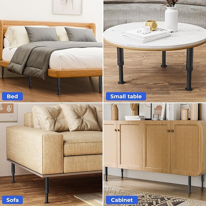 Wlrrcwdttc 6 Pcs Adjustable Height Bed Support Legs 7.08-12.5 inch with Locking Ring, Bed Frame Center Support Legs for Bed Frame/Bed Center Slat/Furniture, Bed Legs Replacement Bed Slats Support Legs