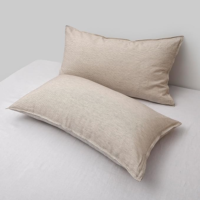 CHUFFED Linen Pillow Cases 2 Pack 100% Linen Pillowcases, Breathable and Cooling Washed King Pillow Shams with Zipper Closure, 20x36 Inches,Grey Stripe