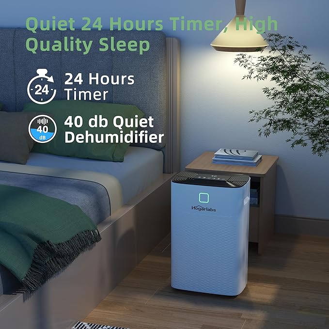 HOGARLABS 50 Pint Smart Dehumidifiers for Home and Basements, with 3 Working Modes, Overflow Protection, and Auto Shut off Restart. Ultra Silent Dehumidifier with Drain Hose and Digital Control Panel.