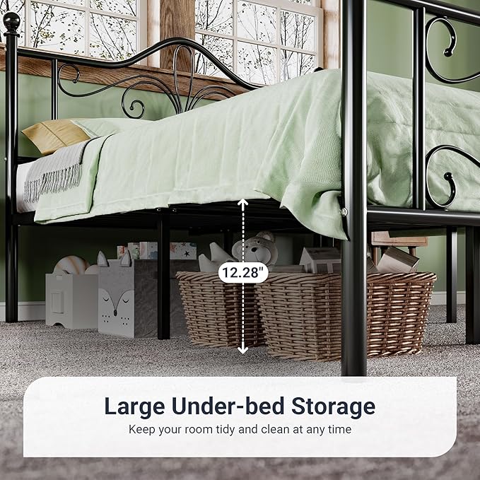 Allewie Twin Size Bed Frame for Kids,Metal Bed Frame with Butterfly Pattern Design Headboard and Footboard,No Box Spring Needed,Easy Assembly,Black