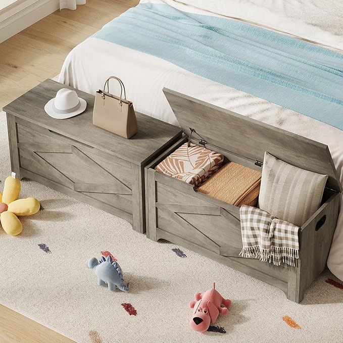 GAOMON Storage Chest, Wooden Storage Bench, Modern Style Lift-Top Shoes Bench with Safety Hinge for Entryway, Bedroom, Living Room, Supports 300 Lb and Easy Assembly