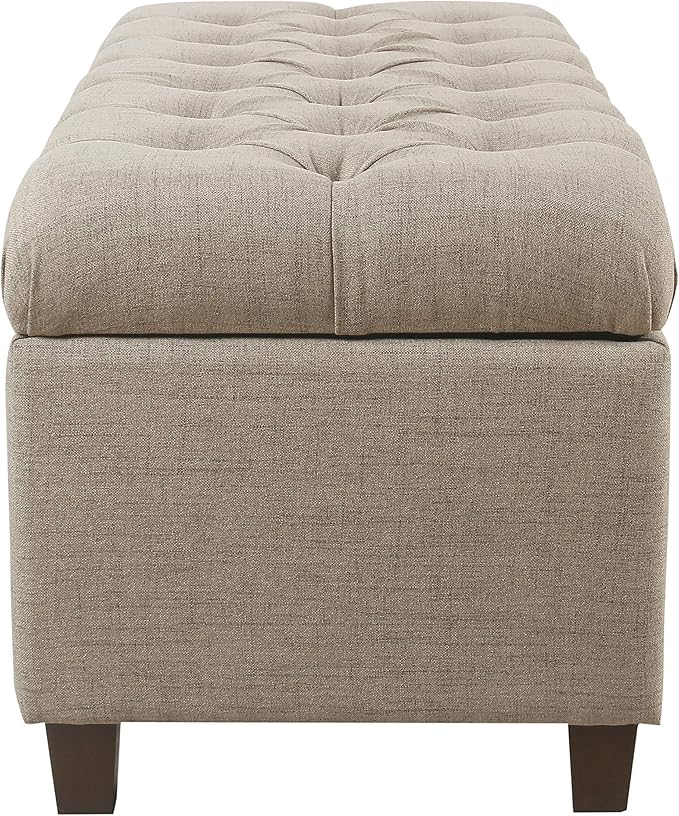 Homepop Home Decor | Tufted Ainsley Button Storage Ottoman Bench with Hinged Lid | Ottoman Bench with Storage for Living Room & Bedroom, Tan