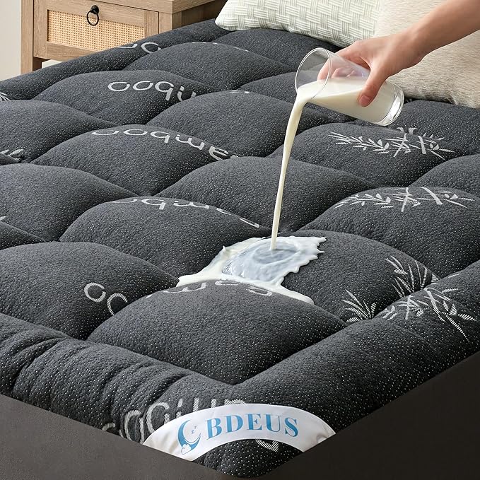 BDEUS Twin Mattress Topper Viscose Derived from Bamboo, 100% Waterproof Thick Pillow Top Mattress Pad for Back Pain Relief, Naturally Cooling for Hot Sleepers, Grey
