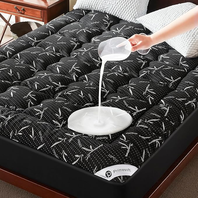 PRIMESOFT 100% Waterproof Twin XL Size Mattress Topper, Thick Pillow Top Mattress Pad，Up to 22 Inch Deep Pocket, Soft Breathable Mattress Pad for Back Pain，Protector Cover (Black)