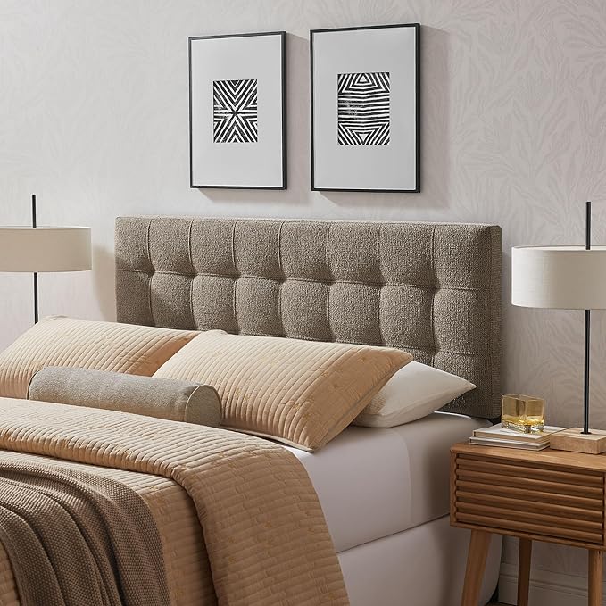 Modway Lily King Size Headboard with Biscuit Tufting in Taupe - Fabric Upholstery with Padded Design and 5 Height-Adjustable Mounts