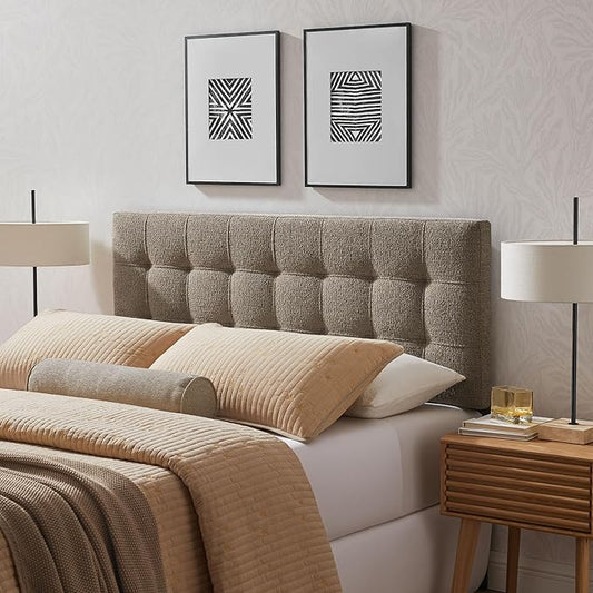 Modway Lily Full Size Headboard with Biscuit Tufting in Taupe - Fabric Upholstery with Padded Design and 5 Height-Adjustable Mounts