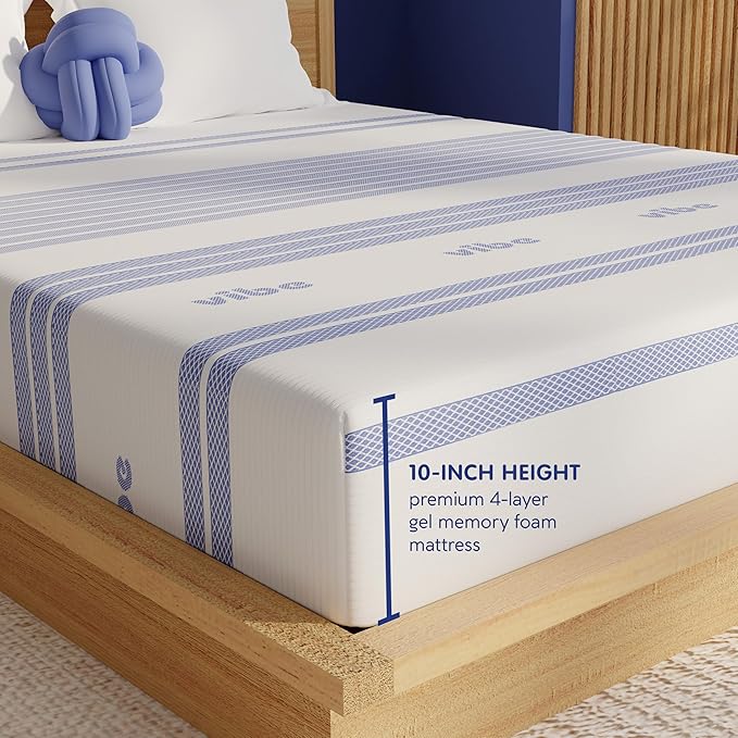 Vibe Gel Memory Foam 10 Inch Mattress - Bed-in-a-Box - Twin Size - Pressure Relief - Certi-PUR Certified