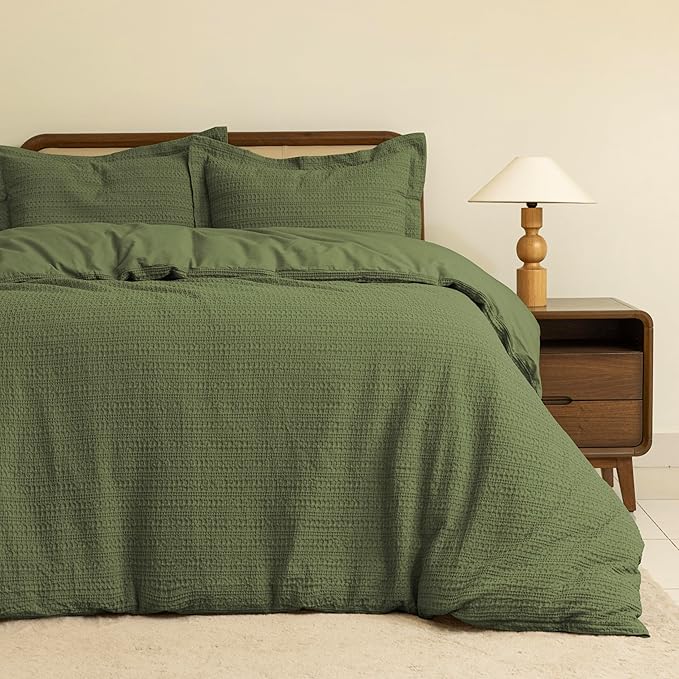 Dreamology Waffle Duvet Cover, King Duvet Covers,100% Cotton Waffle Weave Duvet Covers with Zipper Closure, Soft,Breathable & Luxury Textured Duvet Cover Set,Bedding Set 3 Pieces (Green)