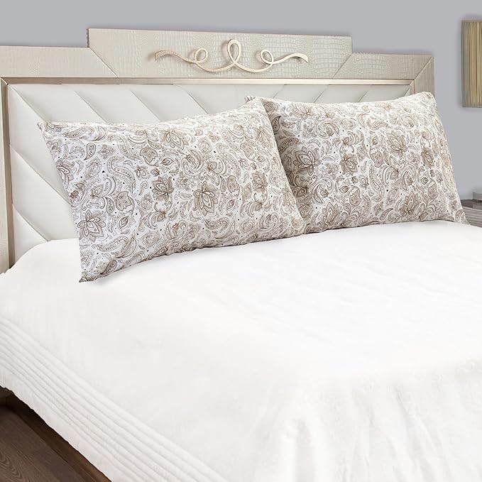Elegant Comfort Luxury Ultra-Soft 2-Piece Pillowcase Set - 1500 Premium Hotel Quality Microfiber Double Brushed - Wrinkle Resistant, Standard/Queen, Paisley Pattern Taupe