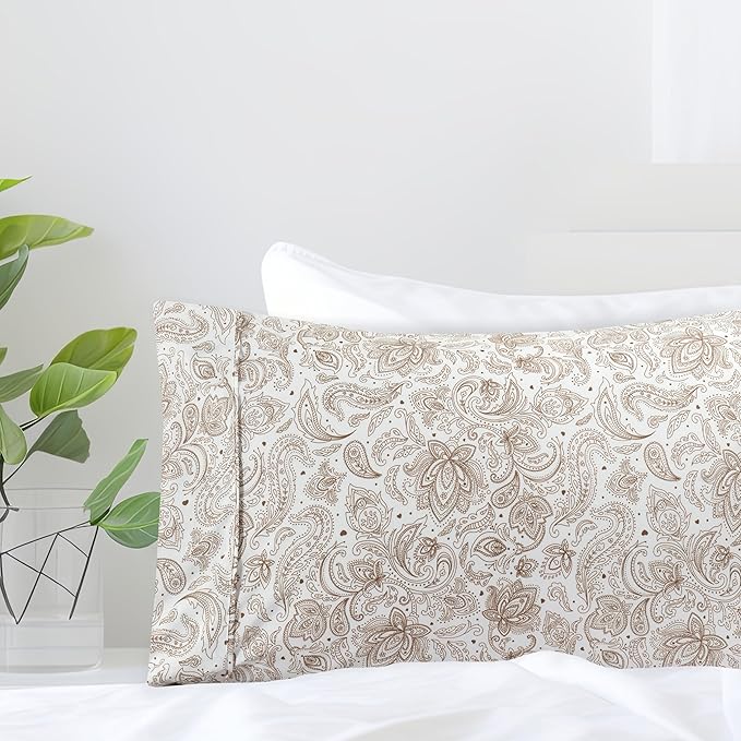 Elegant Comfort Luxury Ultra-Soft 2-Piece Pillowcase Set - 1500 Premium Hotel Quality Microfiber Double Brushed - Wrinkle Resistant, King Size, Paisley Pattern Taupe