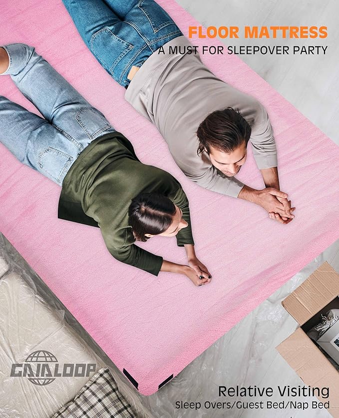 GAIALOOP 3 Inch Memory Foam Camping Mattress, Dual Layer Thick Sleeping Camp Pad for Car Tent Cot, Roll-Up Portable Glamping Floor Bed for Guests Sleepover