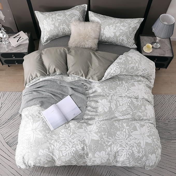 OAITE Duvet Cover Set Twin Size Floral Pattern 600 Thread Count Ultra Soft 100% Long Staple Cotton Duvet Cover Sets 3-PC, Breathable Duvet Cover with Zipper Closure & Corner Ties