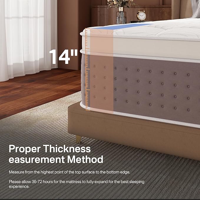 Queen Mattress, 14 Inch Hybrid Queen Size Mattress in a Box, Cooling Gel Memory Foam Mattresses with Individual Pocket Springs, Pressure Relief, Medium Firm, Upgraded Extra Edge Support, CertiPUR-US